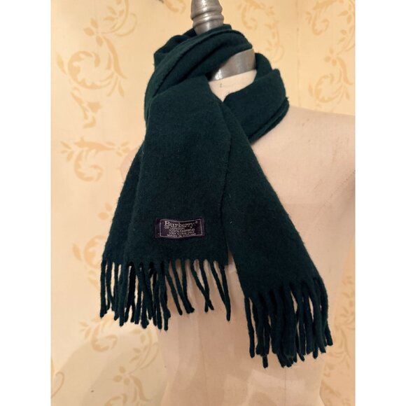 Vintage Burberrys of London 100% Cashmere Forest Green Scarf - Picture 1 of 3